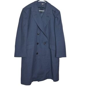 Pembrooke Double Breasted Navy Blue Wool Blend Overcoat 43S Military Vintage
